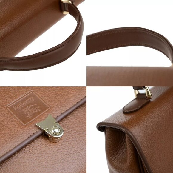 Burberrys Logo Nova Check Top Handle Hand Bag Leather Brown GHW - Picture 13 of 16